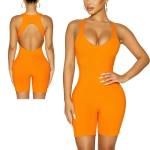 Rompers Women Short Yoga Bodysuits Set Hollow Out Backless One Piece Romper Women’s Ribbed Sport Jumpsuits