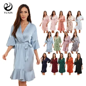 Ruffle Robe Bridesmaid Robes Satin Kimono Robe For Women 6044