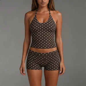 Ruifei High Quality Brown Polka Dot Workout Set Breathable & Stretchy Women’s Loungewear
