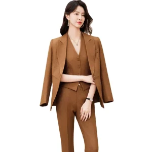 S 4XL Elegant Professional Women’s Suit Red Western Style Three Piece Set Spring Autumn Business Attire
