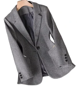 S-4XL Thousand Bird Plaid Woolen Small Suit Coat for Women’s Autumn and Winter Thickened Casual Versatile Slim Fit Suit Top