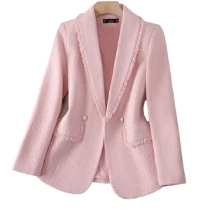 S 4XL Women’s Blazer Outerwear High end Feeling Top Rough Tweed Luxury Style Blazer Jacket for Party