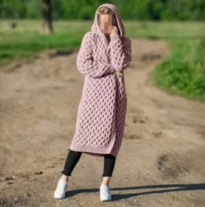 S 5XL Autumn and Winter Warm Solid Color Women’s Long Knitted Sweater Hooded Cardigan Coat