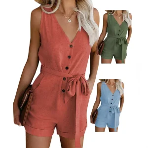 S 5XL Comfortable High Quality Bohemian Rompers Women V Neck Jumpsuit Linen Loose Soft Woman Romper