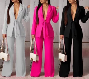 S-XL Waist Tied Small Suit Fashion Casual Professional Women’s Two-piece Set