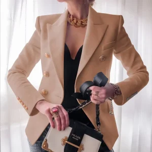 S XXL European and American Fashion Women’s Solid Color Slim Suit Top Double Breasted Long sleeved Coat Blazer