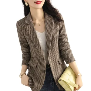 S-XXL Vintage Plaid Suit Coat Women’s Autumn and Winter New Korean British Style Casual Small Blazer Coat Tops