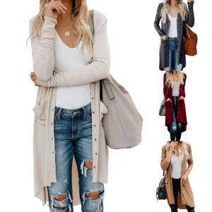 S XXL Women’s Long Sweater Cardigan Women’s Casual Cardigan Pocket Computer Knitting V neck Winter Sweater With Pocket
