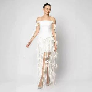 SB3756 Off shoulder Sexy Tassel Butterfly Bodycon Bandage Evening Gown Women’s High end Dress Anti Wrinkle