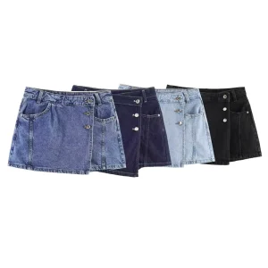SHENZHU European and American Style Summer Women’s Commuter Versatile Denim Mid Waist Shorts 7484044 7484045