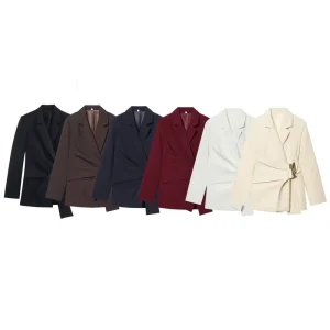 SHENZHU Winter Women’s Long-Sleeved Lapel Suit Jacket with Shoulder Pads and Buttons 9363590 9350590