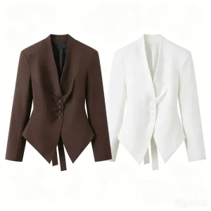 SHENZHU Women’s Clothing Summer New Fashionable and Elegant Versatile Single-Breasted Ruffled Long-Sleeve Blazer
