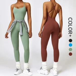SHINBENE Sexy Gym Padded Sports Bra Romper Bodysuit Plus Size Women’s Workout Racerback Yoga Jumpsuit