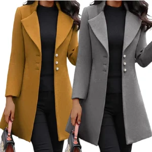 SM1042 Custom LOGO Mid length Korean Version Wool Lapel Thin Winter Coat Solid Color Slim Ladies Woolen Coats for Women