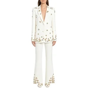 SR2532 Women’s Two-piece European American Star Heavy Beaded Diamond Elegant Suit Jacket Pants Set
