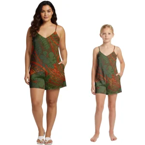 Samoa Girls Halter Playsuits Hawaiian Women’s Jumpsuits Polynesia Tribal Custom Beach Hibiscus Romper