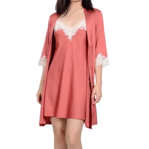 Satin Nightgown Set Pajamas Silk Fabric 2 Pieces Women’s Sleepwear