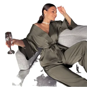 Satin Women’s Nightgowns Long Sleeve Sleepwear Short Sexy Pajamas Night Dress Bathrobe Nightwear