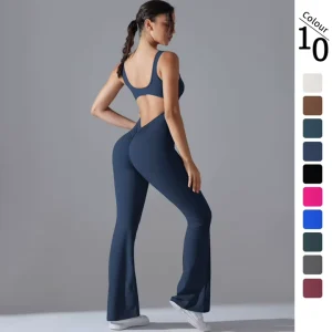 Scoop Neck Lightweight Four Way Stretch Breathable Seamed Women Activewear Set Gym Fitness Running Sportswear Hollow Back Yoga