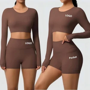 Seamless 2PCS Women’s Activewear Set Shorts Pockets Fitness Yoga Sportswear Gym Workout Clothing Customizable Four-Way