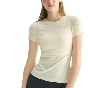 Seamless Breathable Solid Chest Line Short Sleeve Women’s Slim Fit Running Shirt Flattering Crew Neck Tee Yoga Sports Top Gym