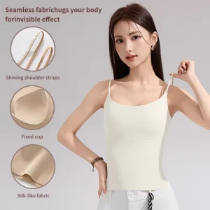 Seamless Camisole With Built-in Bra Silk-Like Fabric Push Up Invisible Tank Top For Women