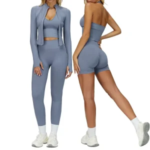 Seamless I-shaped Solid Beauty Back Women’s Sports Suit 2-Piece Set Yoga Fitness Spandex/Nylon Wrinkle-Resistant TZ7725