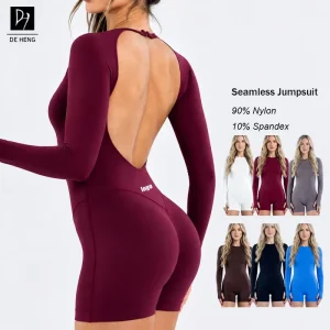 Seamless Long Sleeve Backless Yoga Jumpsuit With 4-Way Stretch Quick Dry Activewear Fitness Jumpsuit