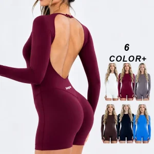 Seamless Long Sleeve Backless Yoga Jumpsuit With 4 Way Stretch Quick Dry Activewear Jumpsuit