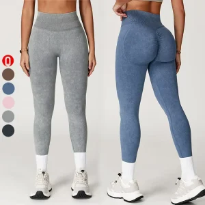 Seamless Sand Washed High Waist Leggings Outdoor Running Sports Push Up Gym Quick Dry Butt Lift Leggings For Women