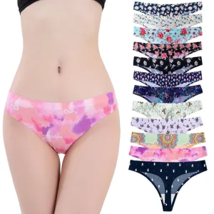 Seamless Thong Panties Lightweight No Show Stretch T Back Underwear Thongs for Women