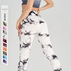 Seamless Tie dye Print High Waist Peach Butt Yoga Pants Spandex Nylon Lightweight Quick Dry Breathable Eco Friendly Full Length