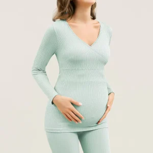 Seamless Winter Pregnant Pajamas Women’s Breastfeeding Nursing Thermal Maternity Home Clothes