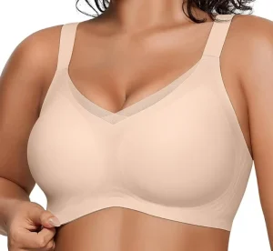 Seamless Wireless Bra Plus Size Full Coverage Push up Bralette with Padded Cups Breathable Mesh Comfort for Women
