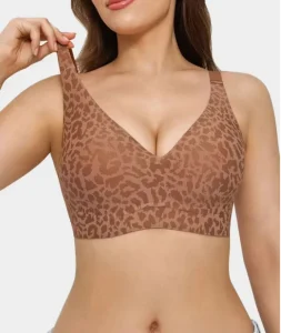 Seamless Wireless Push Up Bra Breathable Spandex Nylon Adjustable Straps U Back Design Leopard Print Bra For Everyday Wear