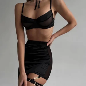 See-through Style Mesh Solid Color Underwear Set for Woman Sexy Transparent Lingerie