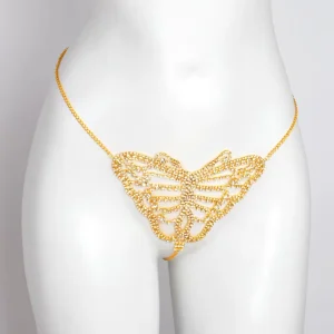 Sexy Alloy Eye Catching Chain Thong Sparkling Rhinestone Gold Plated Butterfly Body Chain for Bikini Underwear