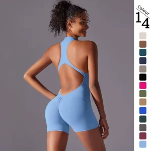 Sexy Back Athletic Rompers Sleeveless Zip up Activewear Onesie Workout Bodysuit Scrunch Butt Yoga Jumpsuit for Women