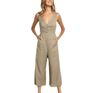 Sexy Bodysuit Women Rompers Jumpsuit Fashion Pocket Button Backless Solid Color Woman Jumpsuit