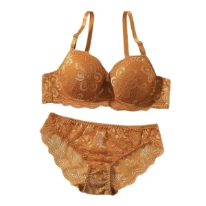Sexy Breathable Women’s Large Size Bra with Steel Rings 3/4 Cup Spandex Nylon Mid Rise Thong Panty Butterfly Underwear