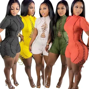 Sexy Cutout Strappy Bandage Rompers Playsuits Rib Knit Jumpsuit Clubwear Lots Bulk Clothes