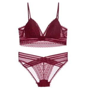 Sexy French Underwear Ultra thin Lingerie Set U shaped Backless Lace for Women Bra