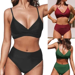 Sexy Halter Neck Two Piece Women’s Bikini Swimsuit with Thong Bottom 100% Polyester Quick Dry Stretch Print Pattern