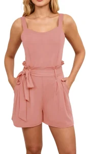 Sexy Jumpsuit for Women Sleeveless Spaghetti Strap Top and Adjustable Waist Tie Shorts Pants Summer Casual Romper with Pocket