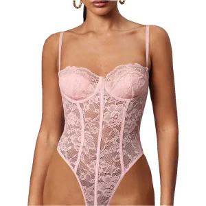 Sexy Lace Flower Lace See through Style Underwear Body fitting Bottoming Camisole Bandeau One piece Jumpsuit