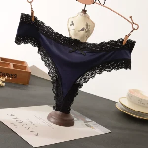Sexy Lace Trim Solid High Elastic Comfortable Women’s Underwear Thongs Low Rise Anti Bacterial Cotton Lining Waist Panties