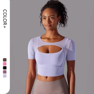 Sexy Mesh Women’s Fitness Activewear Breathable Quick Dry Four Way Stretch Skinny Fit Running Workout T shirt Yoga Solid Color