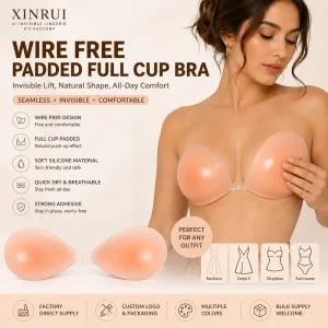Sexy Silicone Push-Up Seamless Wire Free Padded Full Cup Bra with Solid Pattern Quick Dry Spacer Invisible Design