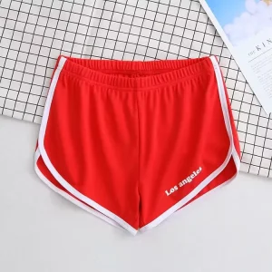 Sexy Sports Women Red Cotton Workout Hot Shorts Women’s Custom Letter Embroidery Sweat Shorts
