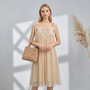 Sexy Summer Lace Sleeveless Tank Top Women’s Full Length Lightweight Ice Silk Midi Casual Skirt